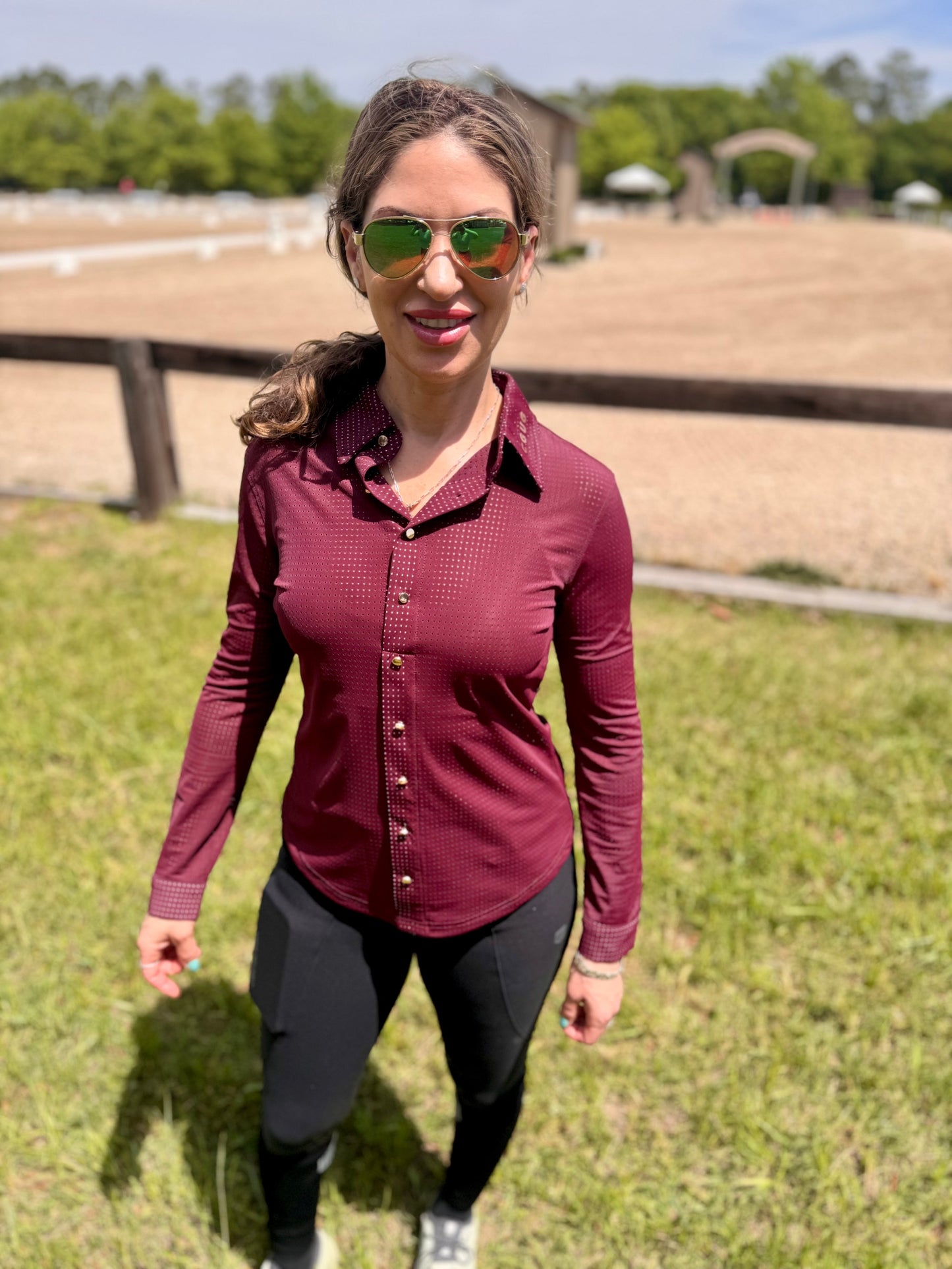 Burgundy Bling Perforated Western Show Shirts