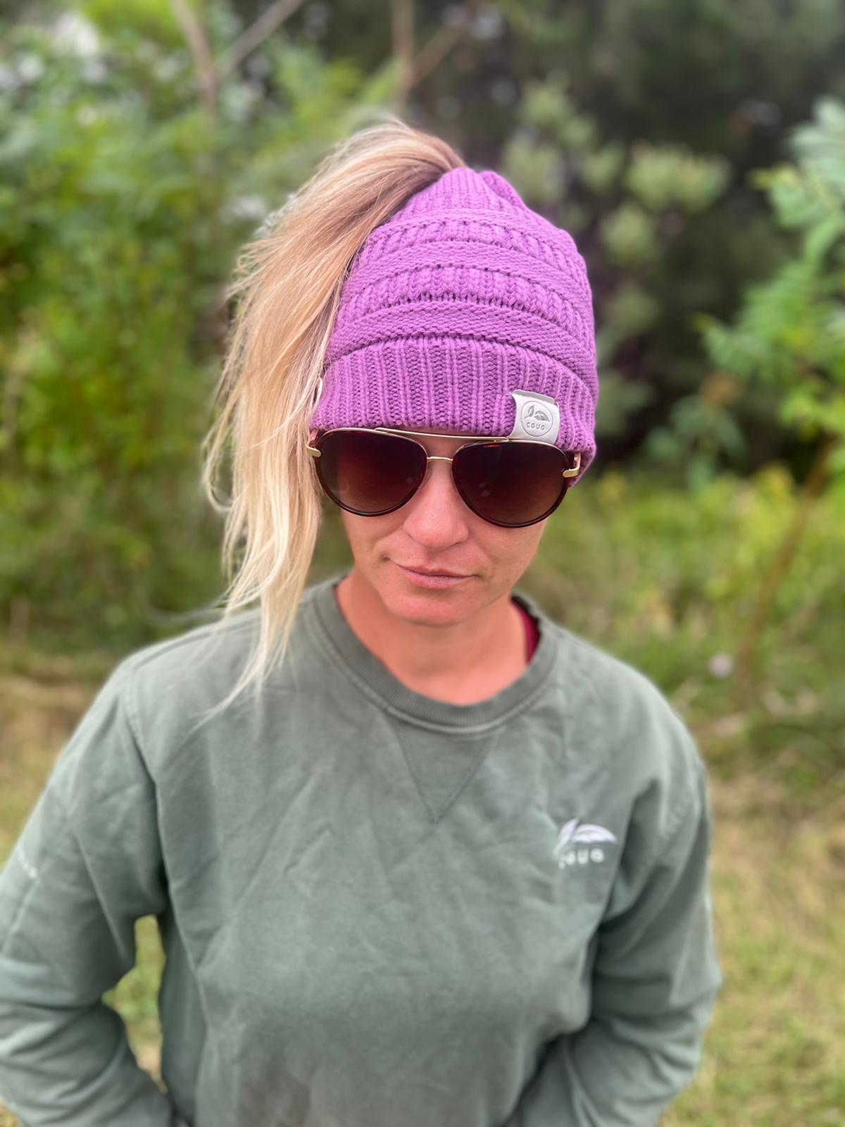 Purple Messy Bun Hat