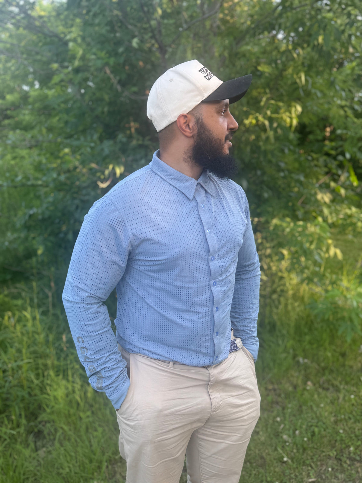 Dusty Blue Men's Perforated Western Show Shirts