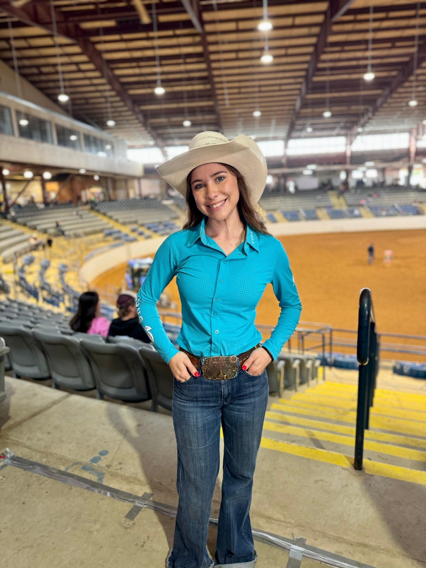 Spurring Blue Perforated Western Show Shirts