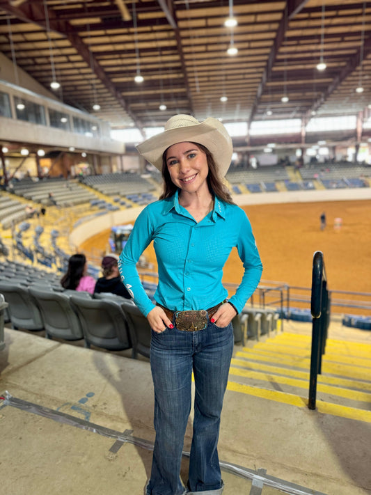 Spurring Blue Perforated Western Show Shirts