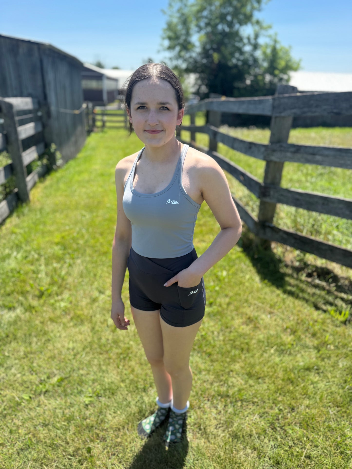 Pebble Grey 2-in-1 Cropped Tank