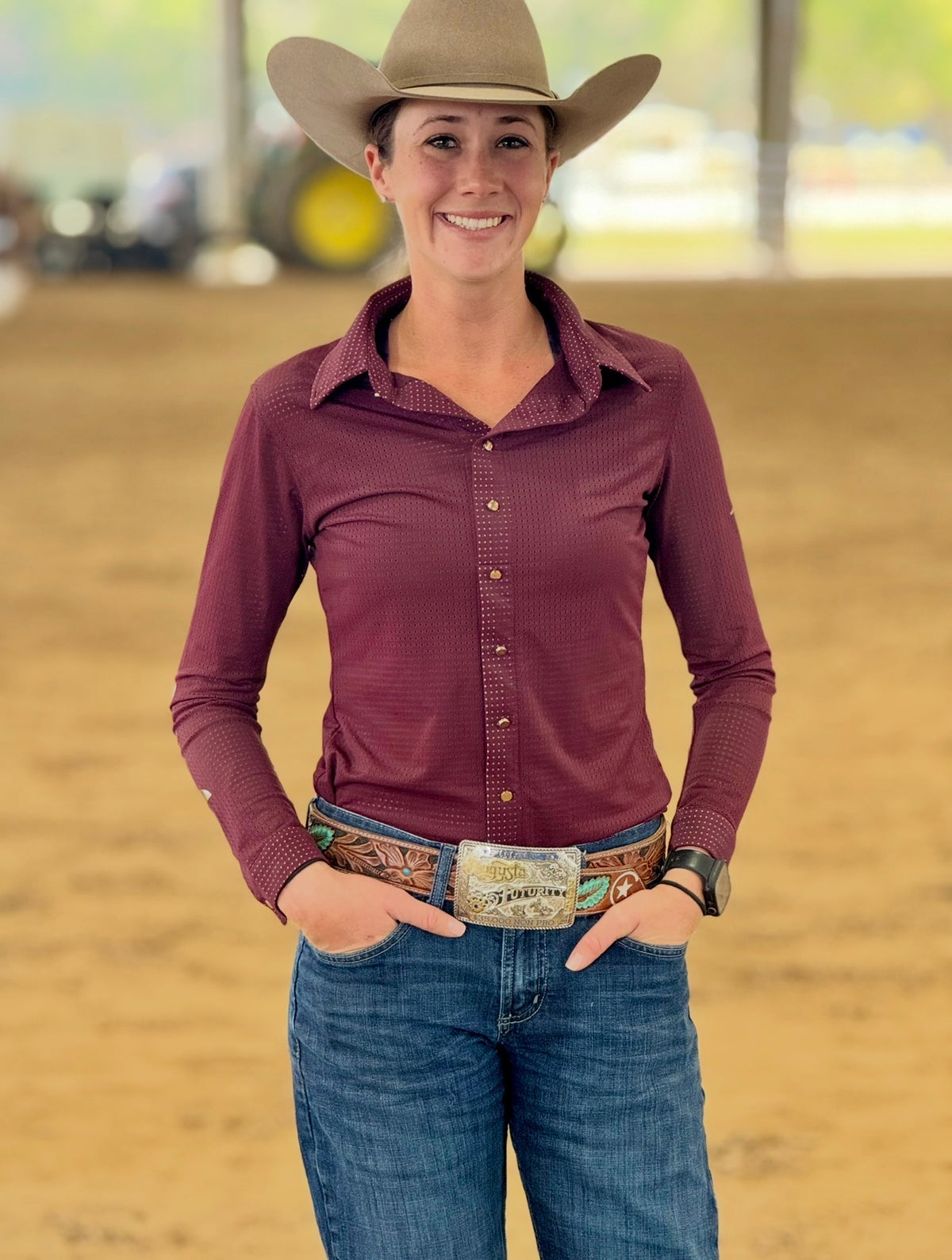 Burgundy Bling Perforated Western Show Shirts