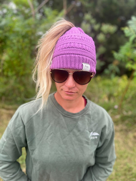 Purple Messy Bun Hat